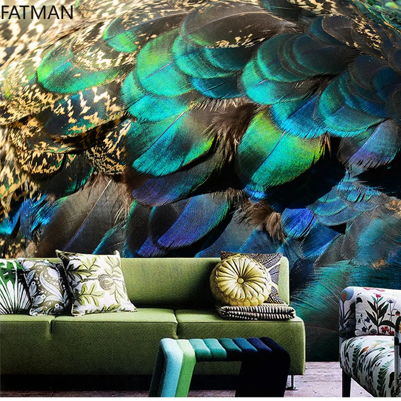 

FATMAN Custom Southeast Asia Peacock Feather Wallpaper Non-woven Bedroom Mural 3d Wallpaper Art Wall Covering Dropship