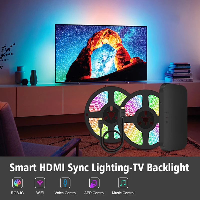 

Светодиодная подсветка для телевизора, ПК светильник Светодиодная лента для устройств HDMI, USB, RGB-лента, экран, цветная синхронизация, светиль...