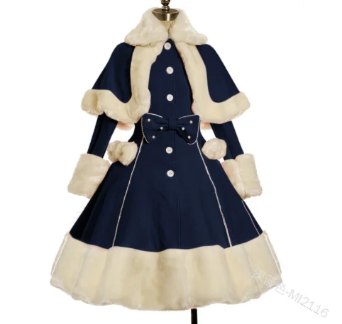 Lolita Dress Suit Women Winter Fur Collar Shawl & Bow Fitted Vintage Gothic Dress Warm Thick Cute Single-breasted Long Sleeve
Lolita Dress Suit Women Winter Fur Collar Shawl & Bow Fitted Vintage Gothic Dress Warm Thick Cute Single-breasted Long Sleeve