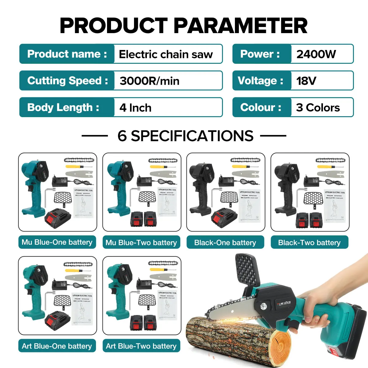 BLMIATKO 2400W 4 inch Electric ChainSaw Wood Cutting Pruning Chain Saws Garden Tree Logging Trimming Saw for Makita 18V Battery
BLMIATKO 2400W 4 inch Electric ChainSaw Wood Cutting Pruning Chain Saws Garden Tree Logging Trimming Saw for Makita 18V Battery