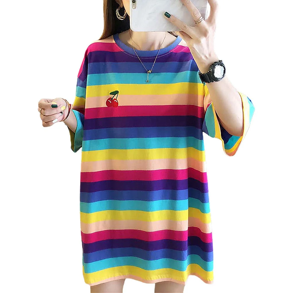 Women's Rainbow Striped Printed Short Sleeve T-shirt Multi Color Summer Casual Soft Wear
Women's Rainbow Striped Printed Short Sleeve T-shirt Multi Color Summer Casual Soft Wear