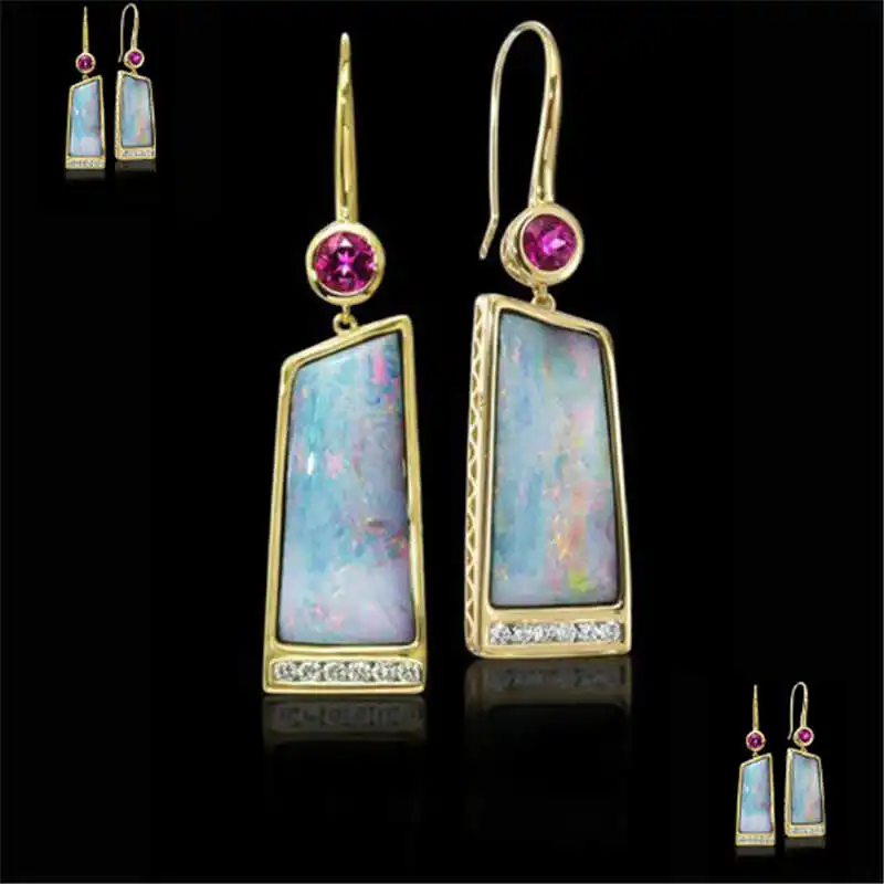 Gold Color Dangle Trendy Woman Jewelry Earrings Drop Anniversary Opal Gift | Украшения и аксессуары