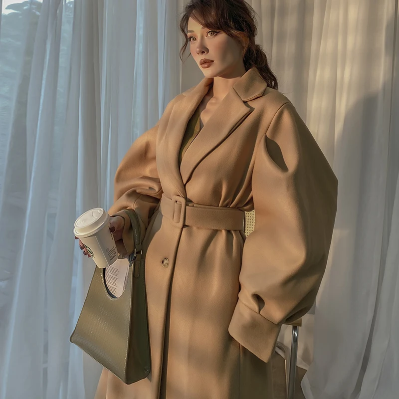 2020 Autumn Winter New Elegant Gentle Camel Lantern Sleeve Woolen Wide Long Coat Women Turn-down Collar Single Breasted Loose
2020 Autumn Winter New Elegant Gentle Camel Lantern Sleeve Woolen Wide Long Coat Women Turn-down Collar Single Breasted Loose