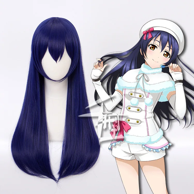 Love Live! Длинный парик Sonoda Umi смешанный темно синий косплей LoveLive! Термостойкий