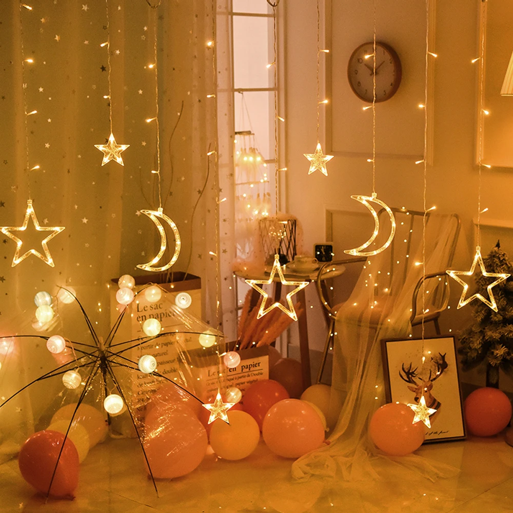 LED icicle Star Moon Lamp Fairy Curtain String Lights Christmas Garland Outdoor For Bar Home Wedding Party Garden Window Decor
LED icicle Star Moon Lamp Fairy Curtain String Lights Christmas Garland Outdoor For Bar Home Wedding Party Garden Window Decor