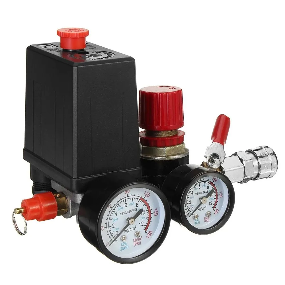 240V Air Compressor Pump Pressure Switch Manifold Regulator Control Valve With Quick Connector Gauges 90-120 PSI
240V Air Compressor Pump Pressure Switch Manifold Regulator Control Valve With Quick Connector Gauges 90-120 PSI