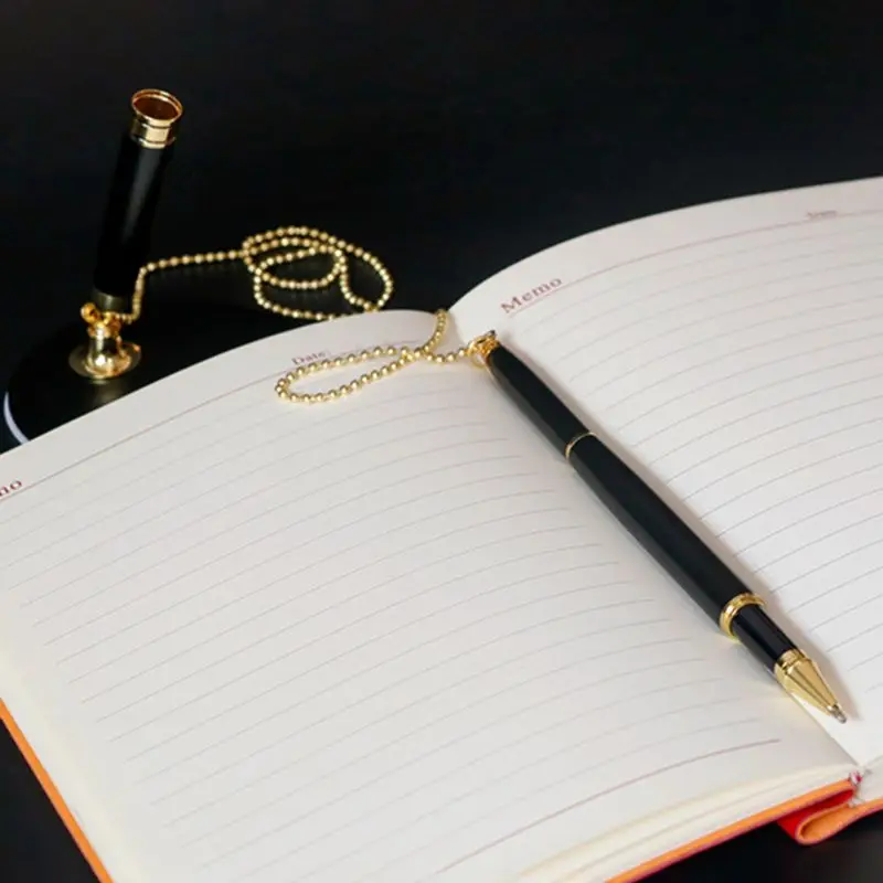 Classic Metal Ballpoint Pen Secure Chain Attached Base Stand Desk Office Counter Signature Stationery Gift Exquisite present | Канцтовары