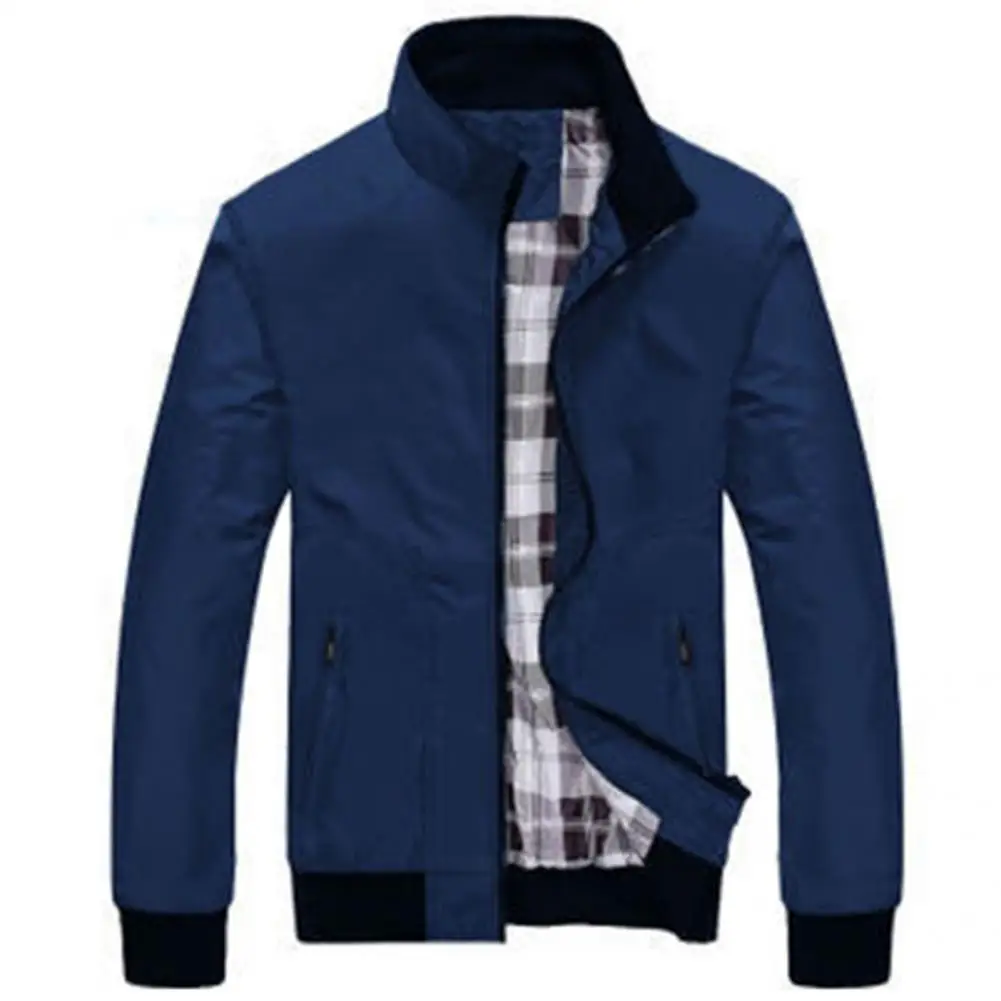 

Zipper Fly Men's Jacket Autumn Winter Coat Male Cardigan Zipper Fly Stand Collar Pockets Elastic Cuff Outwear Top