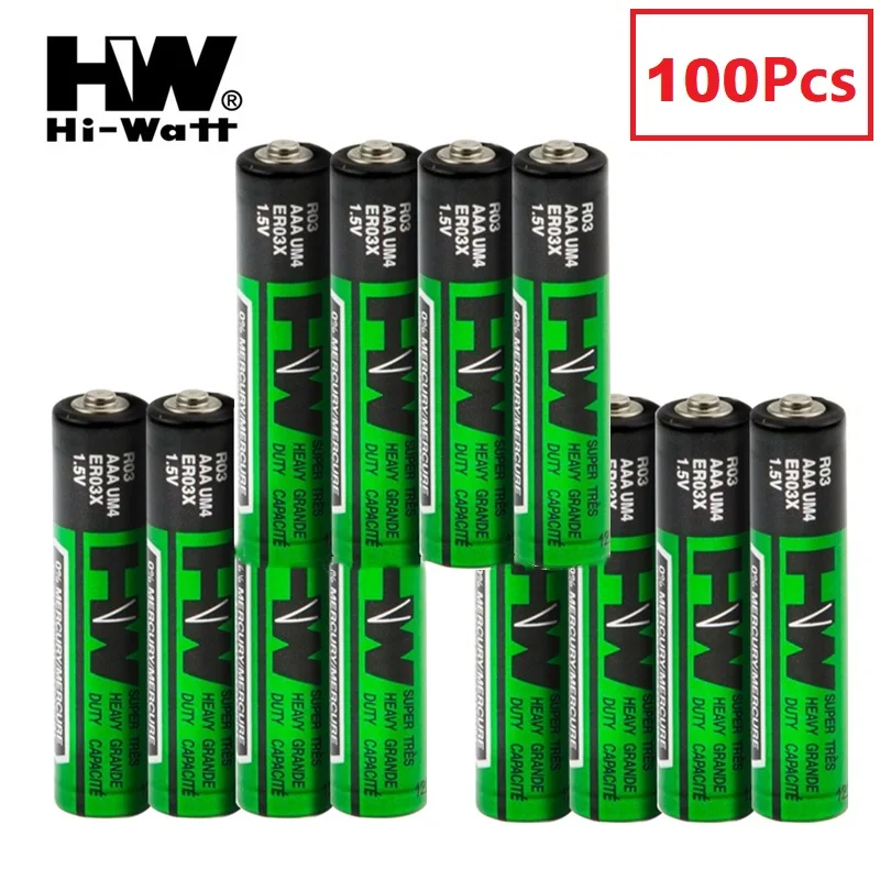 100pcs Hi-Watt 1.5 V AAA battery Carbon dry pilas aaa 1.5V Battery R03 UM4 For Camera Calculator Alarm Clock Remote Control Toy
100pcs Hi-Watt 1.5 V AAA battery Carbon dry pilas aaa 1.5V Battery R03 UM4 For Camera Calculator Alarm Clock Remote Control Toy