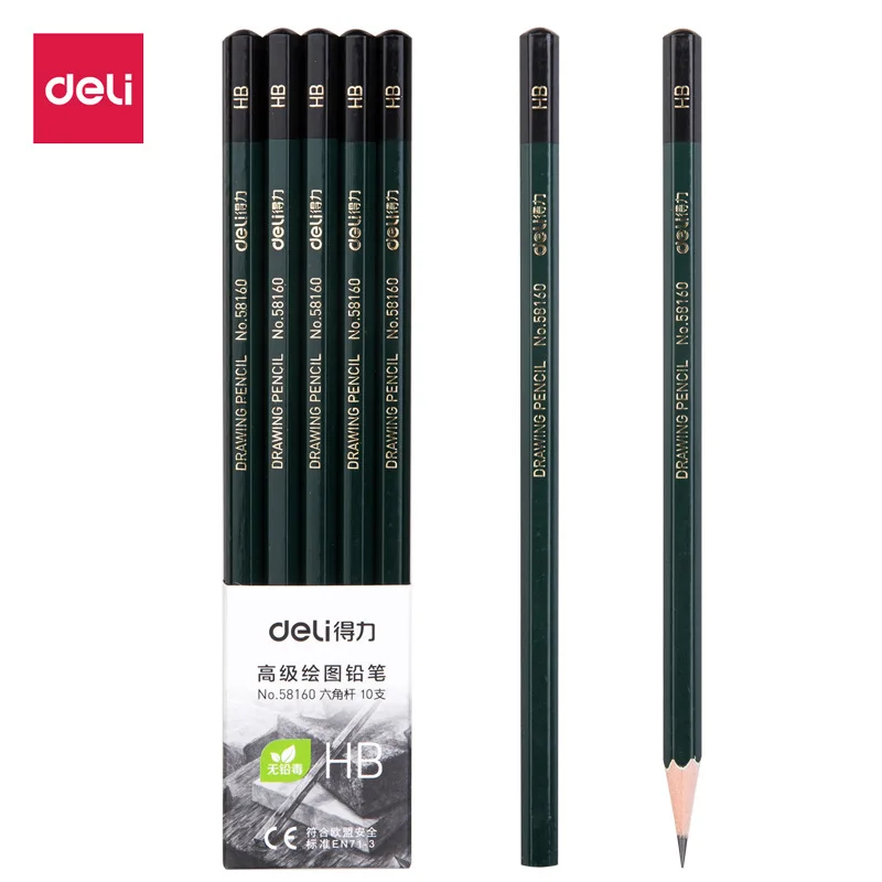 

10 pcs / box Deli 58160, Hb hexagon advanced graphite pencil, writing pen, log non-toxic pencil, student office stationery