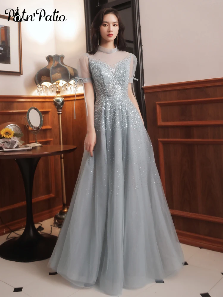 Ligh Blue Evening Gown With Sleeves Heavy Handmade Beads Luxurious Women Formal Gowns For Birthday Party
Ligh Blue Evening Gown With Sleeves Heavy Handmade Beads Luxurious Women Formal Gowns For Birthday Party