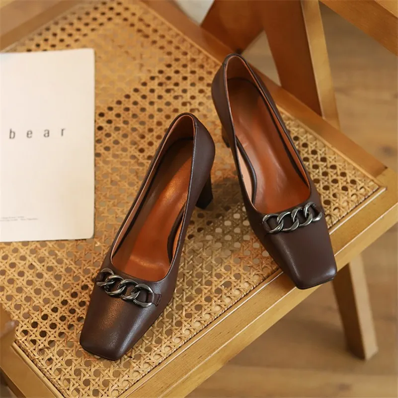 ANNYMOLI Natural Genuine Leather Thick Heels Shoes Women High Heel Pumps Square Toe Chain Shoes Ladies Dress Shoes Beige 2021
ANNYMOLI Natural Genuine Leather Thick Heels Shoes Women High Heel Pumps Square Toe Chain Shoes Ladies Dress Shoes Beige 2021