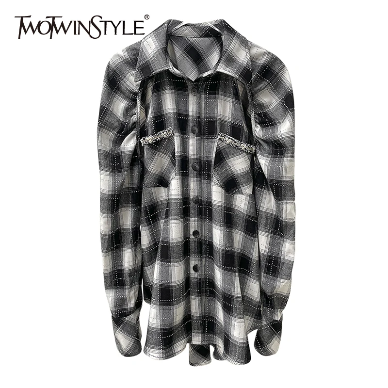 TWOTWINSTYLE Plaid Colorblock Fold Blouse Female Lapel Long Sleeve Patchwork Diamond Loose Shirt For Women Autumn Style New 2021
TWOTWINSTYLE Plaid Colorblock Fold Blouse Female Lapel Long Sleeve Patchwork Diamond Loose Shirt For Women Autumn Style New 2021