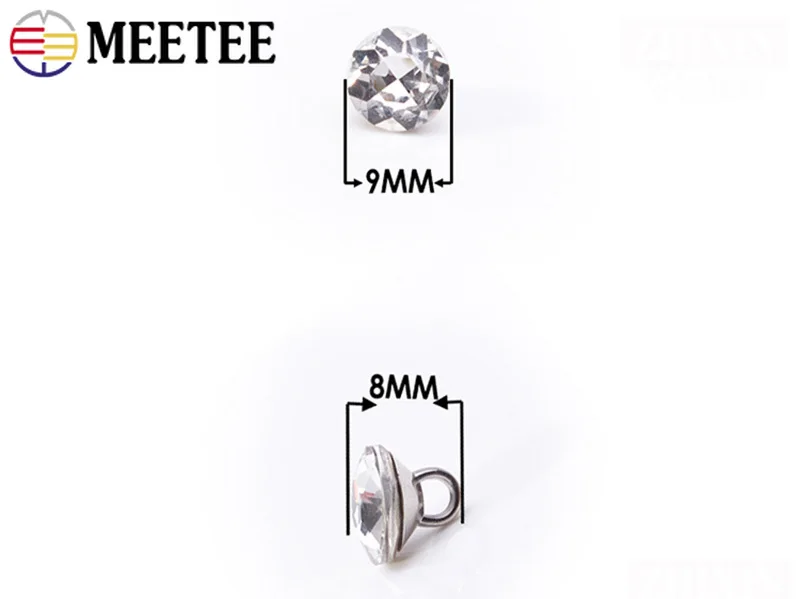 Meetee 20/50 шт. 9 мм Стразы пуговицы стеклянная Алмазная рубашка хвостовик Пряжка DIY