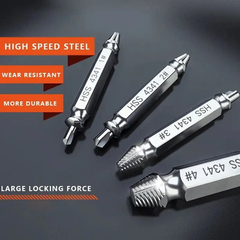 4pcs/5pcs Damaged Screw Extractor Drill Bits Double Side Damage Easy Out Stud Reverse Screw Extractor Tool Kit
4pcs/5pcs Damaged Screw Extractor Drill Bits Double Side Damage Easy Out Stud Reverse Screw Extractor Tool Kit