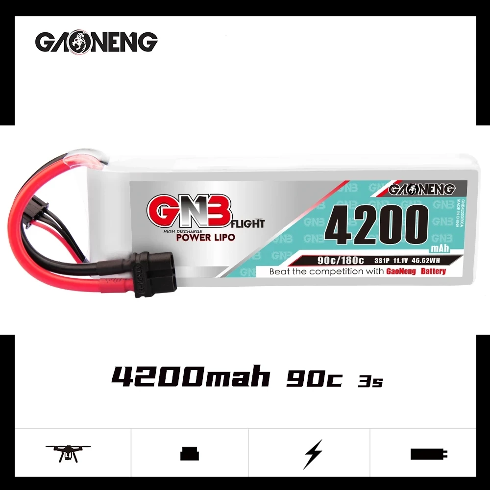Gaoneng GNB 4200mAh 3S 11.1V 90C/180C Lipo Battery With XT60/XT90/T Plug For UAV RC Helicopter RC Car Boat Airplane parts
Gaoneng GNB 4200mAh 3S 11.1V 90C/180C Lipo Battery With XT60/XT90/T Plug For UAV RC Helicopter RC Car Boat Airplane parts