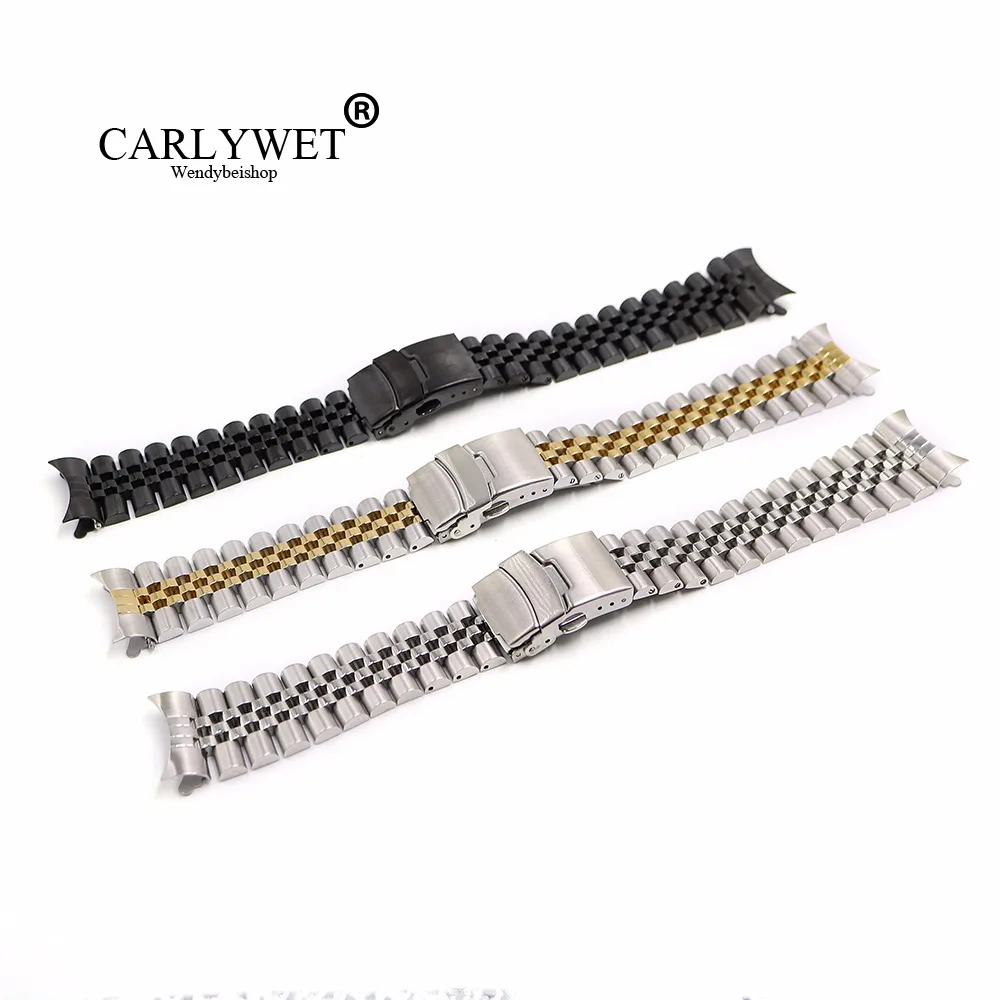 

CARLYWET 22mm Hollow Curved End Solid Screw Links Stainless Steel Watch Band Strap Jubilee Bracelet Double Push Clasp For Seiko