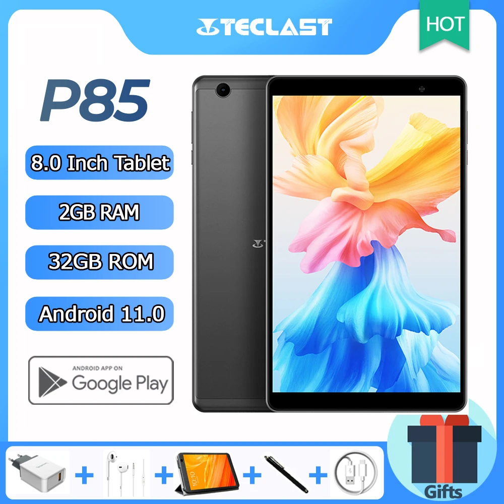 

Teclast P85 8 Inch Tablet Android 11 OS 2GB RAM 32GB ROM Allwinner A133 Quad Core 1280x800 IPS Dual WiFi Type-C BT5.0 GPS Pad