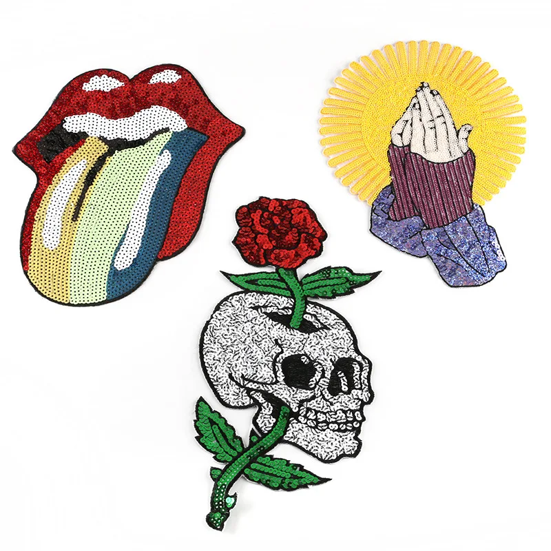 Large Lips Skull Sequins patch cloth stickers punk clothing embroidered appliqués DIY ironing sewing decorative Coat back badge
Large Lips Skull Sequins patch cloth stickers punk clothing embroidered appliqués DIY ironing sewing decorative Coat back badge
