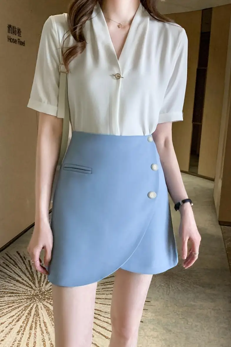 COIGARSAM Women Short Skirt New Summer Skirts Apricot Blue Black 8266