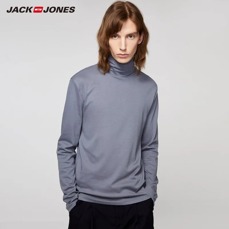 Мужская приталенная футболка JackJones Однотонная из 100% хлопка с длинными рукавами и