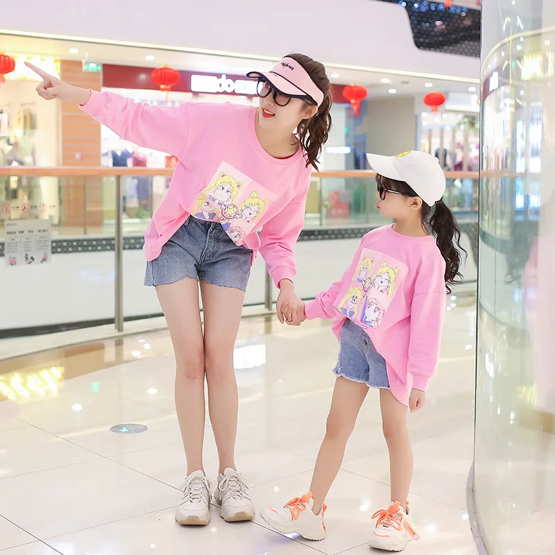 Pullover Mother and Daughter Clothes Fashion Cartoon Women Girls Matching Outfits Casual Clothing Mommy and Me Dress Clothes