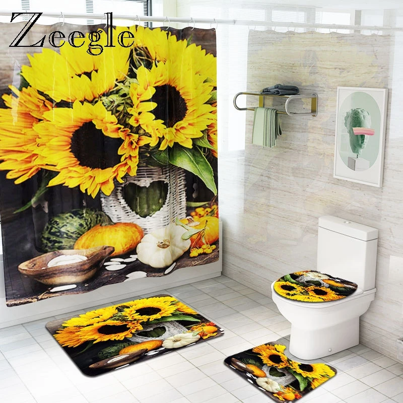 Zeegle Sun Flower Bath Mat with Shower Curtain Set Washable Toilet Foot Rug Lid Toilet Cover Mat Bathroom Decoration Floor Rug 
Zeegle Sun Flower Bath Mat with Shower Curtain Set Washable Toilet Foot Rug Lid Toilet Cover Mat Bathroom Decoration Floor Rug