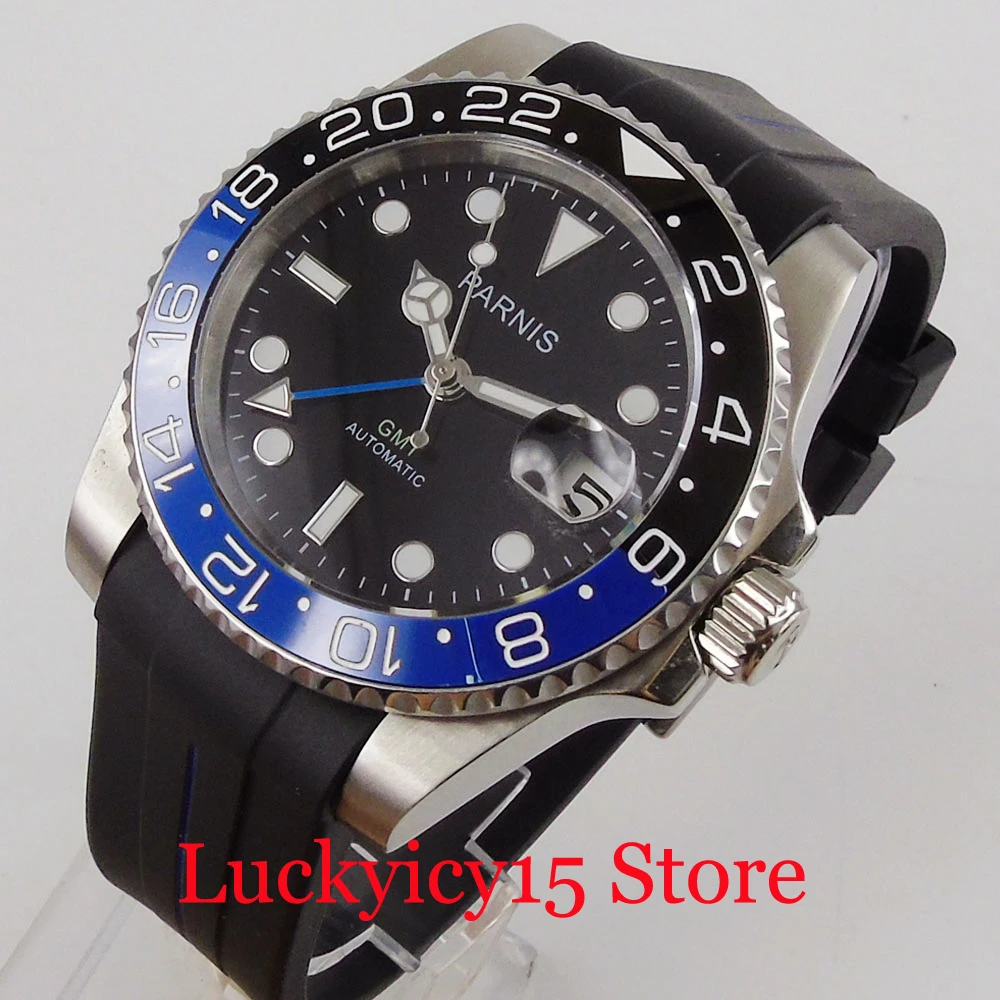 Марка PARNIS GMT Автоматическая Мужская фотография функция даты резиновая Поворотная рамка
Марка PARNIS GMT Автоматическая Мужская фотография функция даты резиновая Поворотная рамка