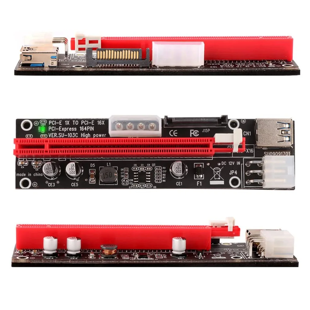 3in1 4pin 6pin PCI-E Riser 103C Express 1X 4x 8x 16x Extender USB Riser Adapter Card SATA 15pin for BTC Mining Miner
3in1 4pin 6pin PCI-E Riser 103C Express 1X 4x 8x 16x Extender USB Riser Adapter Card SATA 15pin for BTC Mining Miner