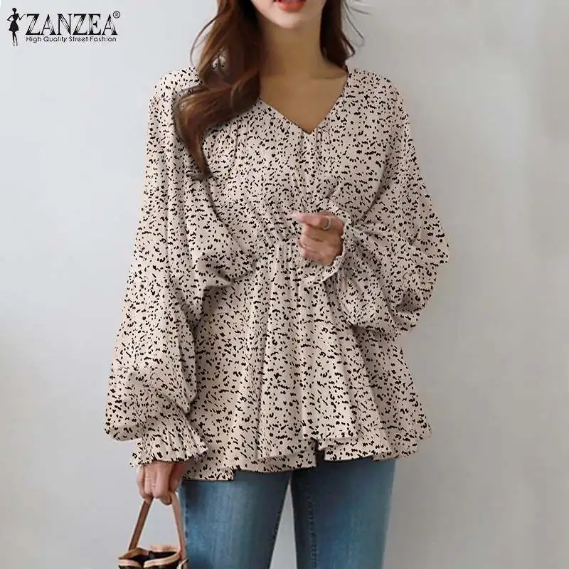 Spring Casual Smocking Holiday Tops Women Long Puff Sleeve Blouse ZANZEA V Neck Polka Dot Printed Shirt Oversized Tunic Chemise
Spring Casual Smocking Holiday Tops Women Long Puff Sleeve Blouse ZANZEA V Neck Polka Dot Printed Shirt Oversized Tunic Chemise