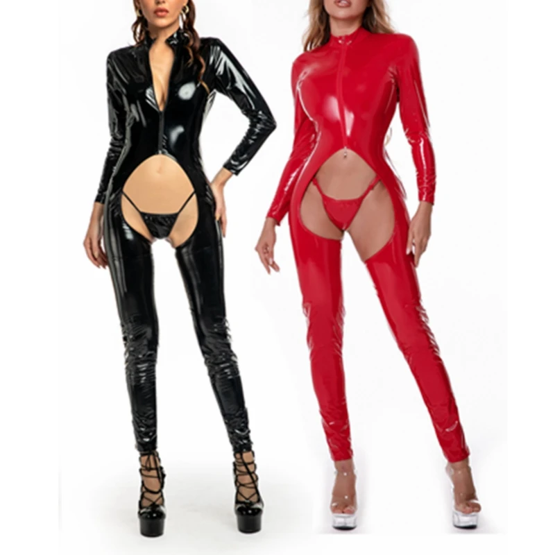 Shiny PVC Zipper Crotch Hollow Out Jumpsuit Erotic Nightclub Wear Rompers Sexy Jumpsuits Women Wet Look Faux Leather Bodysuits
Shiny PVC Zipper Crotch Hollow Out Jumpsuit Erotic Nightclub Wear Rompers Sexy Jumpsuits Women Wet Look Faux Leather Bodysuits