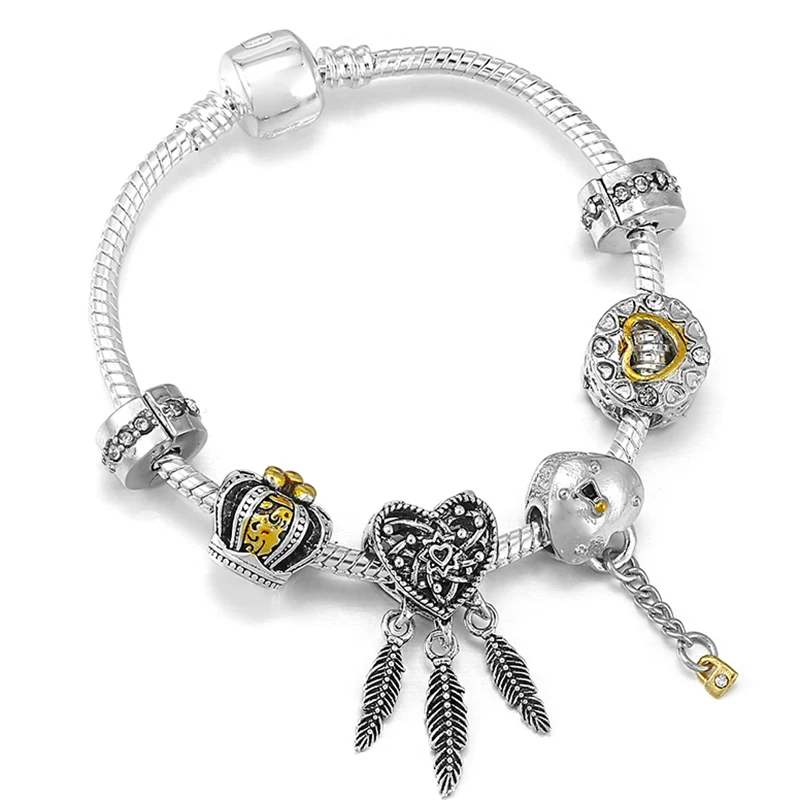 Silver Plated Charm Bracelets With Key & Lock & Feather Pendants DIY Brand Bracelets & Bangles for Women Fashion DIY Jewelry
Silver Plated Charm Bracelets With Key & Lock & Feather Pendants DIY Brand Bracelets & Bangles for Women Fashion DIY Jewelry