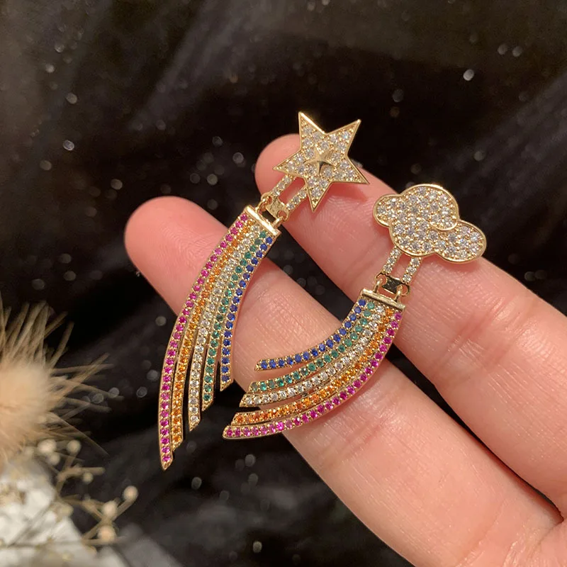 Trendy Simple Sweet Shiny Zircon Star and Cloud Tassel Rainbow Drop Earrings For Women Personality Temperament Jewelry Gifts
Trendy Simple Sweet Shiny Zircon Star and Cloud Tassel Rainbow Drop Earrings For Women Personality Temperament Jewelry Gifts
