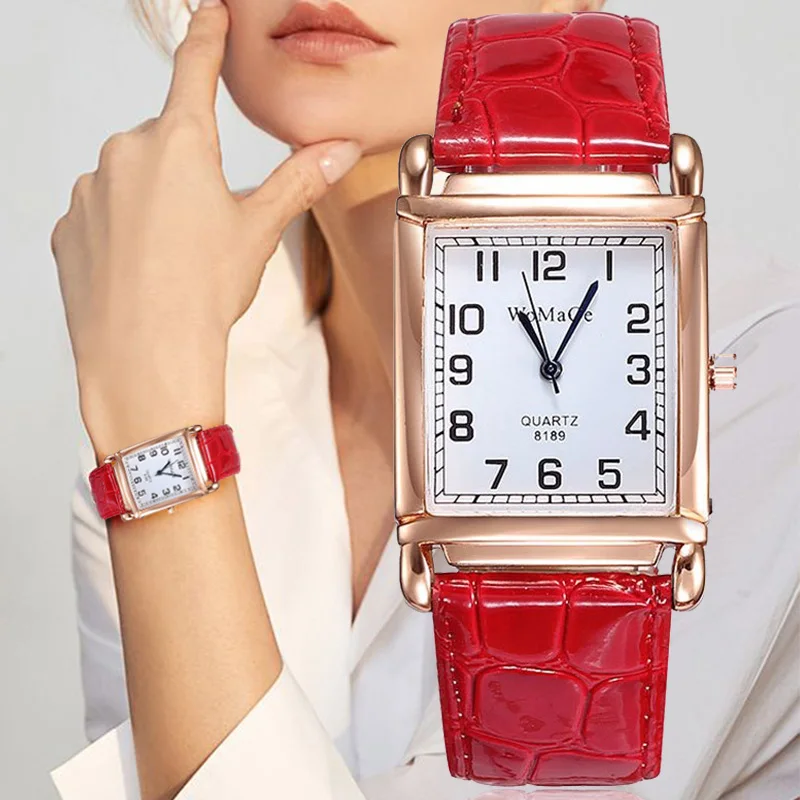2021 New Watches Women Square Rose Gold Wrist Watches Red Leather Fashion Brand Watches Female Ladies Quartz Clock montre femme 
2021 New Watches Women Square Rose Gold Wrist Watches Red Leather Fashion Brand Watches Female Ladies Quartz Clock montre femme