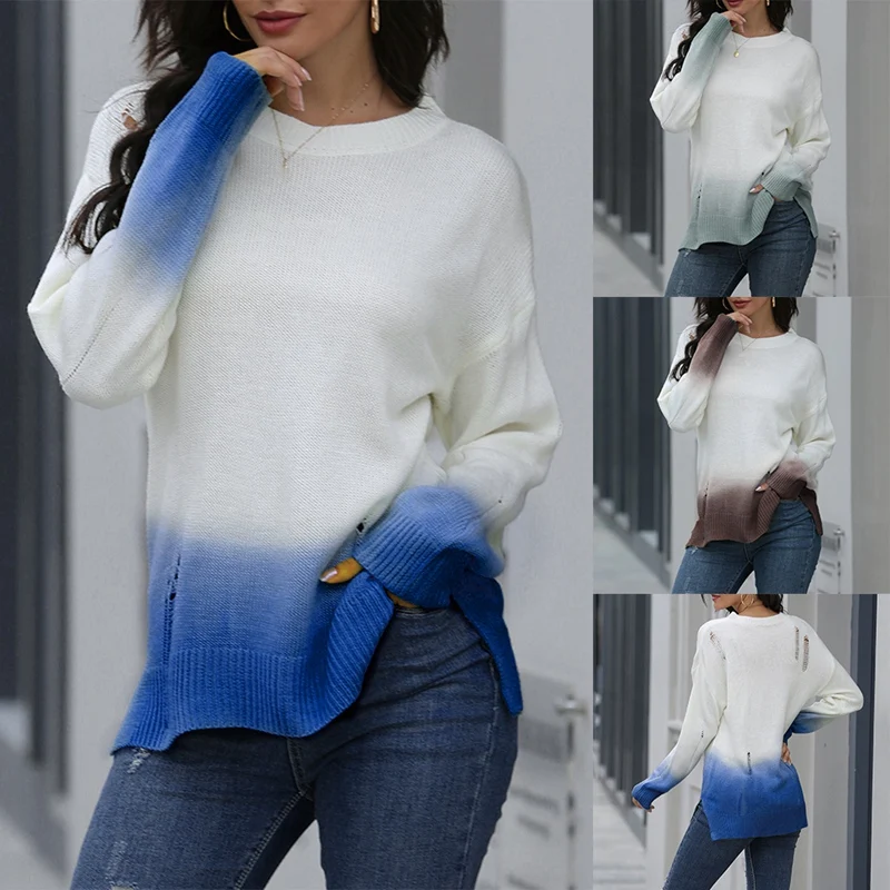 Gradient Color Sweater Women Fall Winter Long-Sleeve Pullover Women's Ripped Sexy Sweater
Gradient Color Sweater Women Fall Winter Long-Sleeve Pullover Women's Ripped Sexy Sweater