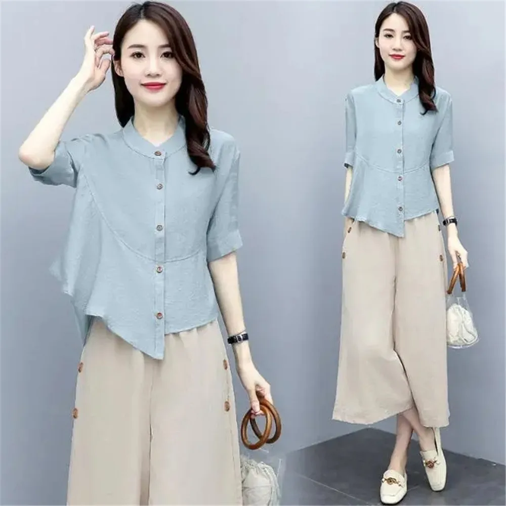 Women'S Short Sleeve Suit Summer The New 2021 Loose-Fitting T-Shirt O-Neck Wide Leg Pants Casual 2-Piece Set Solid Office Lady
Women'S Short Sleeve Suit Summer The New 2021 Loose-Fitting T-Shirt O-Neck Wide Leg Pants Casual 2-Piece Set Solid Office Lady