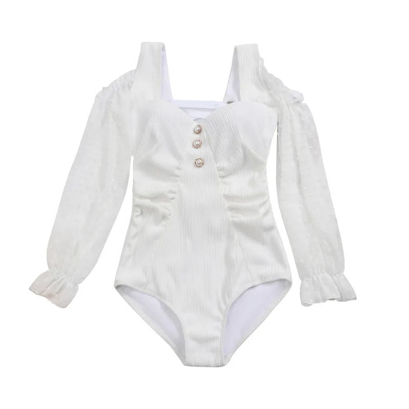 Women's Swimming Suit 2021 Ladies Sexy Retro Palace Vacation Long-sleeved Sunscreen Triangle White One-piece Swimsuit 
Women's Swimming Suit 2021 Ladies Sexy Retro Palace Vacation Long-sleeved Sunscreen Triangle White One-piece Swimsuit