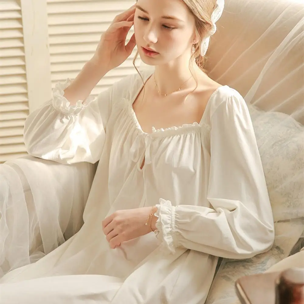 White Nightgown Sleepwear Lady Spring Autumn Long Sleeve Nightdress Loose Women Princess Nightgowns Comfortable
White Nightgown Sleepwear Lady Spring Autumn Long Sleeve Nightdress Loose Women Princess Nightgowns Comfortable