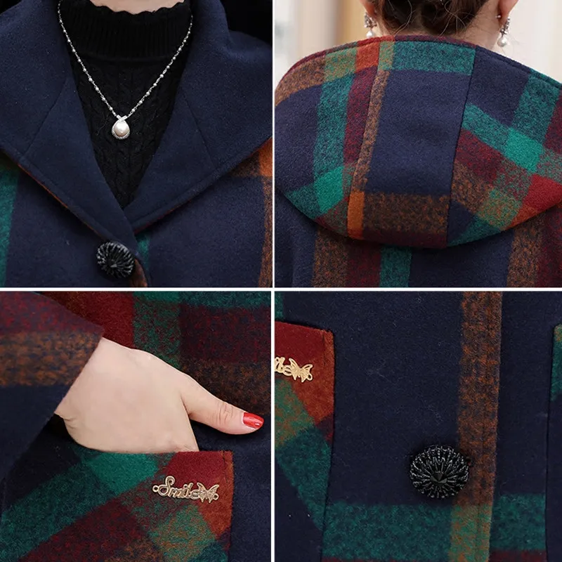 Autumn Winter Women Woolen Coat 2021 New Plaid Hooded Mid-Long Outerwear Plus Size 5XL Middle-aged Wool Coat Female Casual Tops
Autumn Winter Women Woolen Coat 2021 New Plaid Hooded Mid-Long Outerwear Plus Size 5XL Middle-aged Wool Coat Female Casual Tops