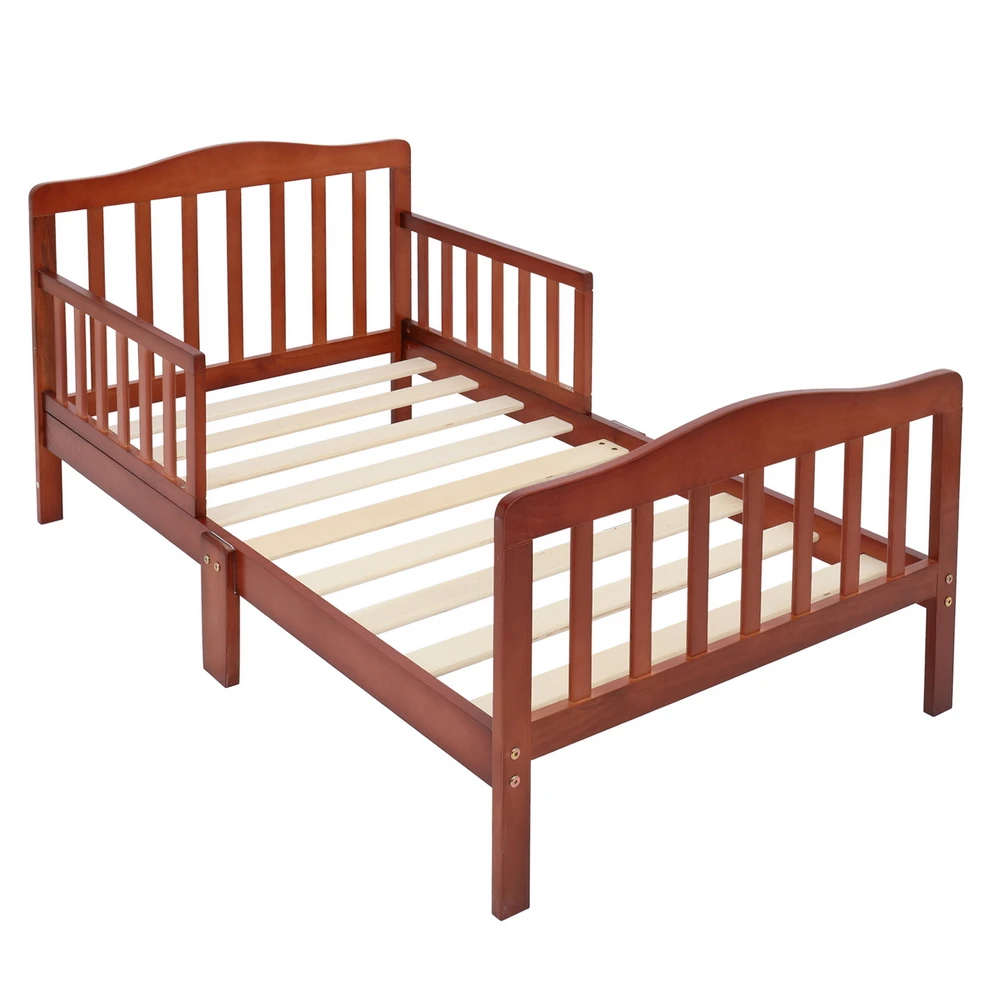 

Three Colors Wooden Baby Toddler Bed Children Bedroom Furniture with Safety Guardrails Stable Durable 53" x 30" x 24.5"