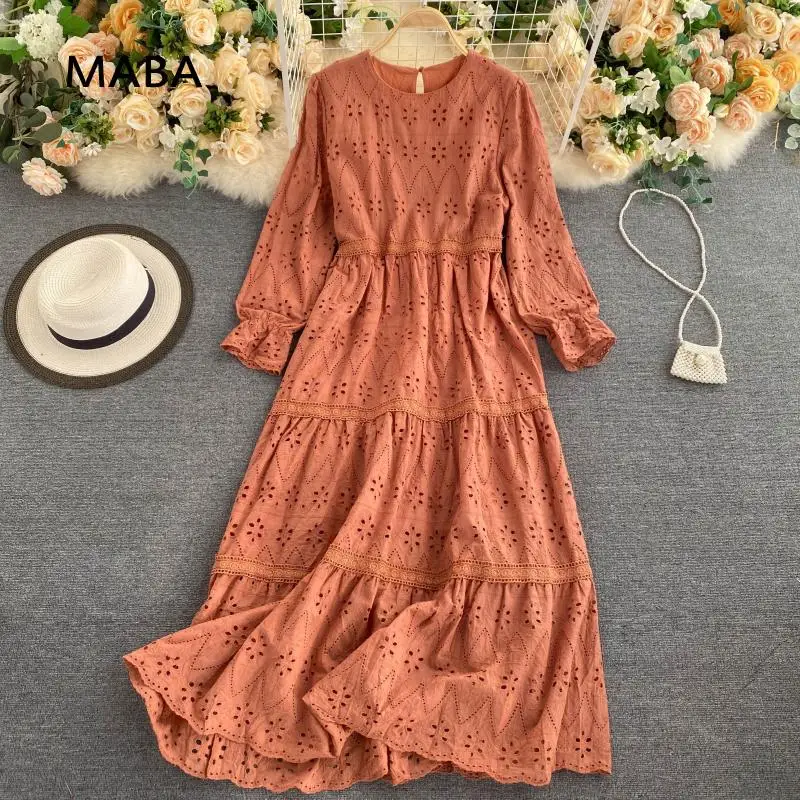 Autumn Hollow Out Long Dress Women Casual Flare Long Sleeve O-neck Embroidery Maxi Dresses Female Vintage New Fashion Fall 2021
Autumn Hollow Out Long Dress Women Casual Flare Long Sleeve O-neck Embroidery Maxi Dresses Female Vintage New Fashion Fall 2021