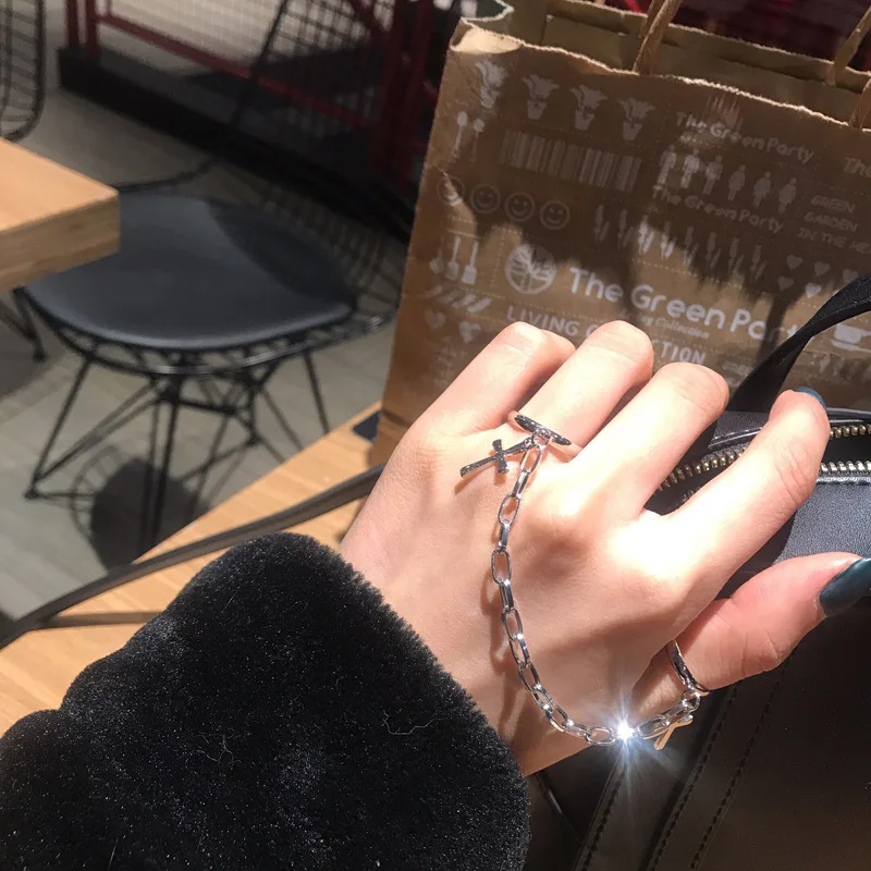 RM010 простые оригинальные Открытые Кольца из сплава с цепочкой и крестом модные
