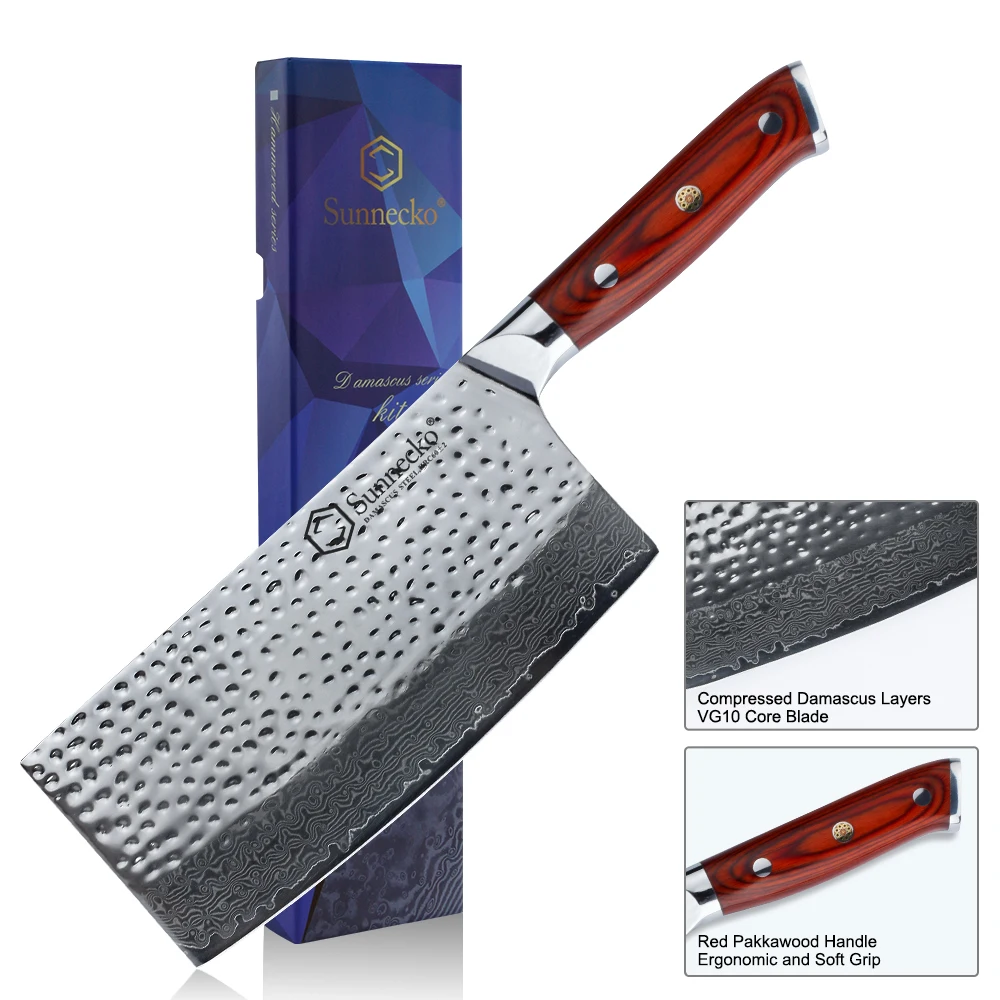 SUNNECKO 7" Cleaver knife Damascus Japanese Steel Hammer Blade Kitchen Knives wood Handle Sharp Meat Vegetable Cutter Knives
SUNNECKO 7" Cleaver knife Damascus Japanese Steel Hammer Blade Kitchen Knives wood Handle Sharp Meat Vegetable Cutter Knives