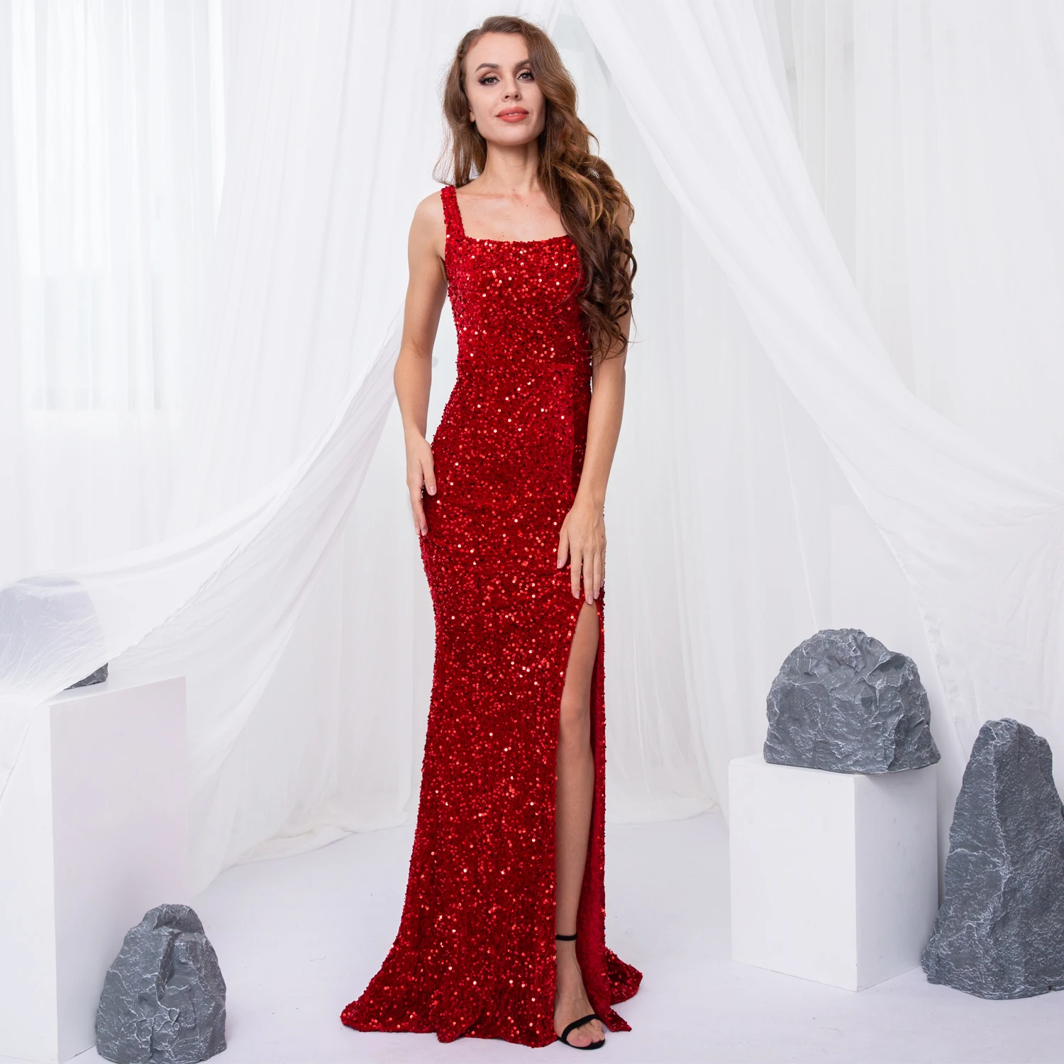 Square Neck Sparkle Stretch Sequin Maxi Dress Split Floor Length Sleeveless Gown Party Dress Red Black Green
Square Neck Sparkle Stretch Sequin Maxi Dress Split Floor Length Sleeveless Gown Party Dress Red Black Green