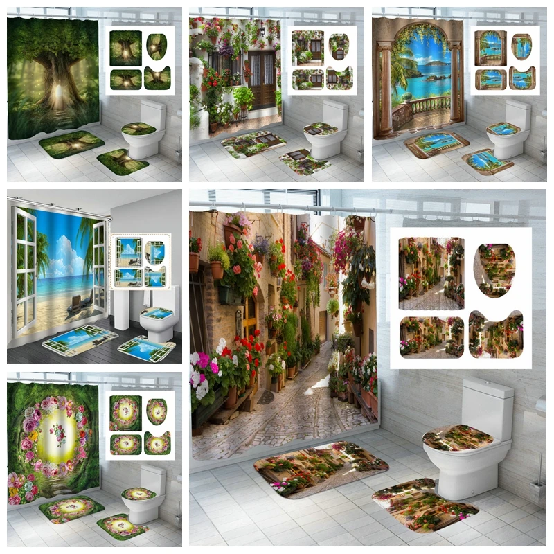 Rural Flower Street Scenery Bathroom Shower Curtain Home Decoration Curtain European Street View Nonslip Bath Doormat 71x71inch
Rural Flower Street Scenery Bathroom Shower Curtain Home Decoration Curtain European Street View Nonslip Bath Doormat 71x71inch