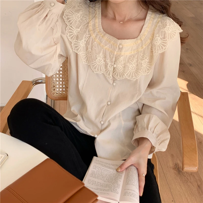 GALCAUR Patchwork Lace Korean Blue Blouses For Women Square Collar Puff Long Sleeve Minimalist Solid Loose Shirt Female New 2021
GALCAUR Patchwork Lace Korean Blue Blouses For Women Square Collar Puff Long Sleeve Minimalist Solid Loose Shirt Female New 2021