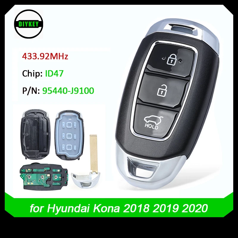 

DIYKEY Remote Key Fob 433.92MHz FSK NCF29A1X / HITAG 3 / 47 Chip 3 Button for Hyundai Kona 2018 2019 2020 P/N: 95440-J9100