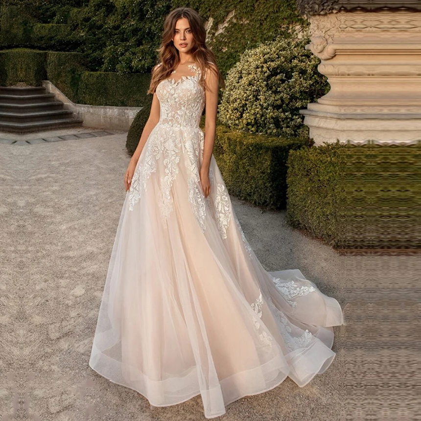 A91 Champagne Lace Appliques Beach Wedding Dress Boho Elegant Bridal Gown O-neck Lace-up Princess Party Dresses Vintage Dresses
A91 Champagne Lace Appliques Beach Wedding Dress Boho Elegant Bridal Gown O-neck Lace-up Princess Party Dresses Vintage Dresses