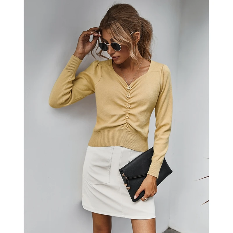 Autumn Winter Simple V-Neck Fashion Pleated Sweater Women Knitted Sweater Solid Color Long Sleeve Pullovers
Autumn Winter Simple V-Neck Fashion Pleated Sweater Women Knitted Sweater Solid Color Long Sleeve Pullovers