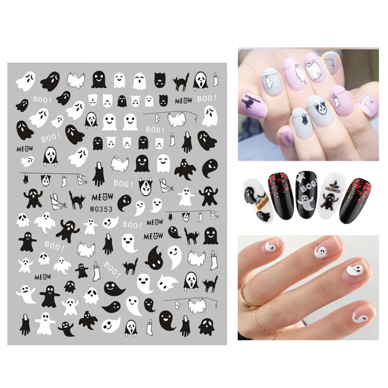 

10PCS Nail Halloween Little Devil Ghost Scary Eye Pattern Nail Sticker Nail Slider Nail Beauty Decoration